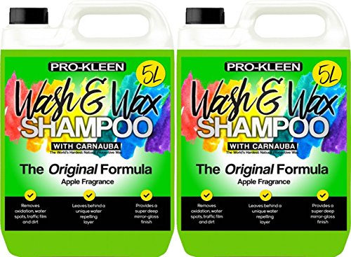 10L of Pro-Kleen Wash & Wax Car Shampoo - With Added Carnauba Wax - pH Neutral Apple Fragrance