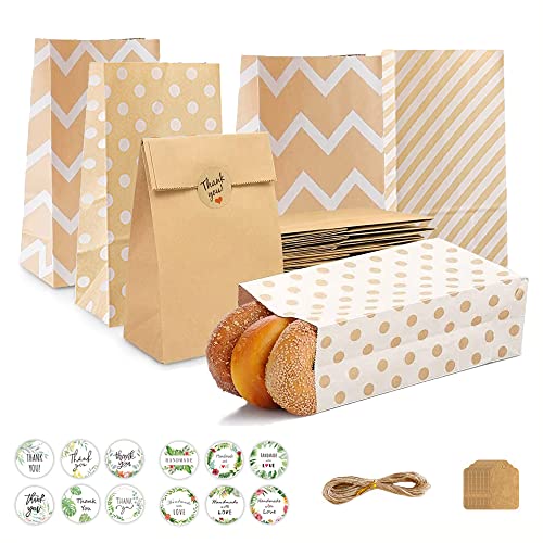 30 Piezas Bolsa de Papel de Fiesta, Pequeñas Bolsas de Papel, Papel Regalo Bolsas con Pegatinas, Con 36 Pegatinas, 30 Etiquetas en Blanco y 10 m de Cordel, Para Comestibles, Bocadillos, Cumpleaños Cover