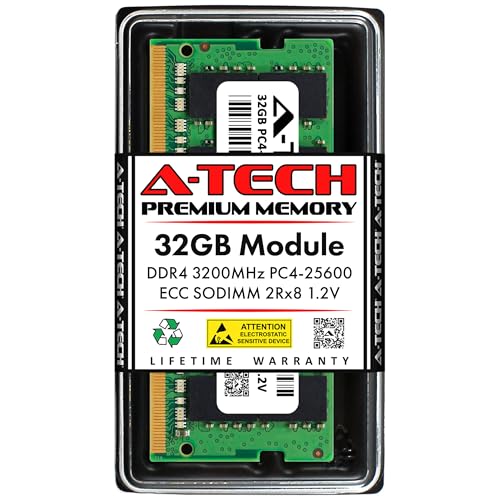 Image of A-Tech 32GB DDR4 3200MHz PC4-25600 ECC SODIMM 2Rx8 Dual Rank 1.2V 260-Pin RAM Memory Upgrade Module for Microserver, Workstation, and Networking Platforms