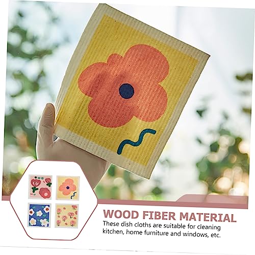 CLISPEED 4 Pcs Pano de algodão de polpa de madeira panos de prato microfibra planta bucha natural to