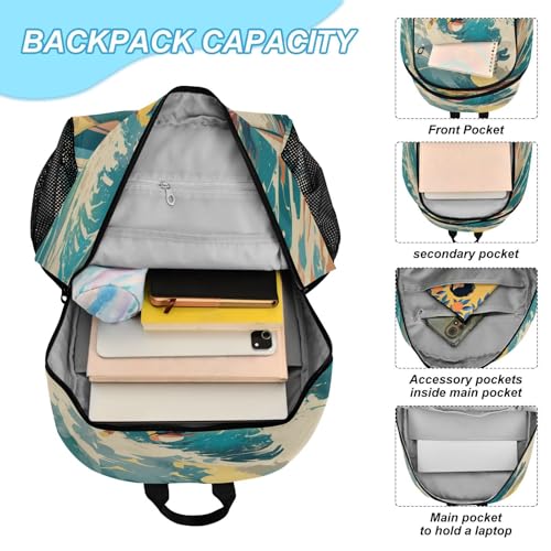 Kids Backpack Surfing Duck Beach School Bookbag with Lunch Bag for Boys Girls Preschool Kindergarten Elementary Laptop Daypack4