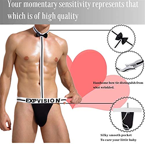 Men Sexy Underwear, Bow Tie Briefs Pouch Thong, Mens Low-Rise Lingerie, Premium Cotton Comfort Stretch Jockstrap (Black) One Size #TOP4