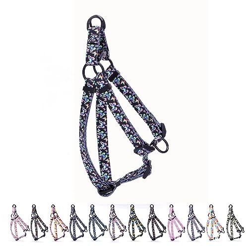 Girl Dog Harness, Pretty Glow Butterfly Pattern Quick Release Buckle Pet Halter Adjustable for Small Medium Large Breed Female Dogs Husky Pug Bully Mastiff, L