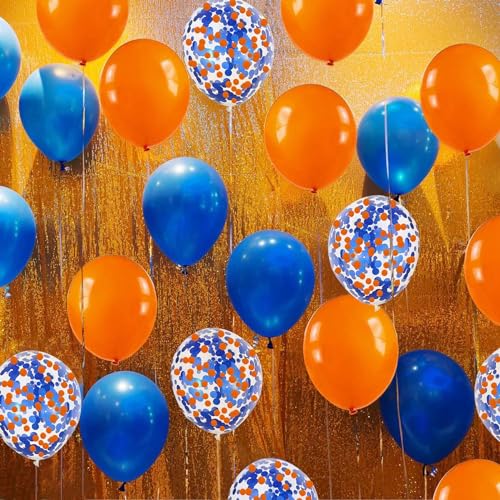 Image of 50Pcs 12inch Orange Navy Blue Party Balloons with Orange Navy Blue Confetti Balloons for Wedding, Birthday, Baby Shower, Halloween,Family Parties Decoration