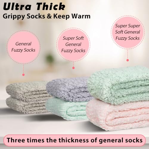 4 Pairs Fuzzy Socks for Women & Men with Grips Cozy Fluffy Soft Crew Non Slip Hospital Socks Warm Winter Slipper Socks2