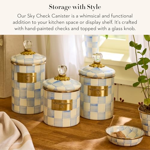 Image of MACKENZIE-CHILDS Enamel Canister, Large, Light-Blue-and-White Sky Check