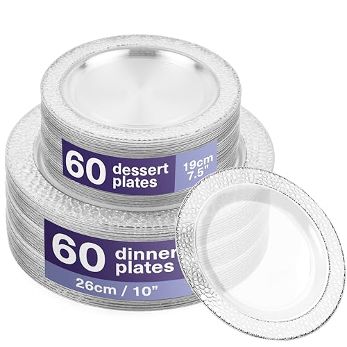 MATANA 120 Premium Plastikteller mit Silberrand, 2 Größen - Mehrweg...