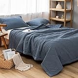 NTCOCO Comforter Set Thin Quilt Summer Lightweight Comforter,100% Washed Cotton,Machine Washable,Soft Comfy Breathable Can Sleep Naked (Denim Blue, Queen)