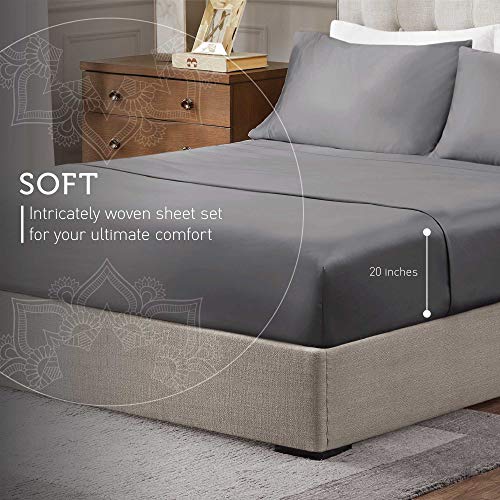 1000 Thread Count Luxury Cotton Bed Sheets | 4 Piece Queen Bed Sheets Cotton Set - Fitted, Flat Sheet & Pillowcases | Deep Pocket Stretches Up to 20 Inch to Easily Cover Large Mattress - Grey