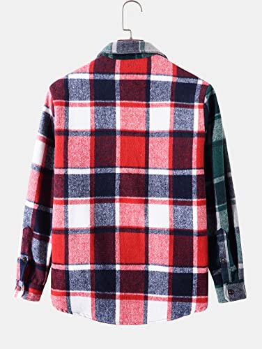 Image of ZAFUL Unisex Plaid Flannel Shirt Jacket Button Down Long Sleeve Pocket Coat Outwear | Mens Fall Clothes Lightweight Long Sleeve Button Down Flap Pocket Jacket Tops for Fall&Winter 2026