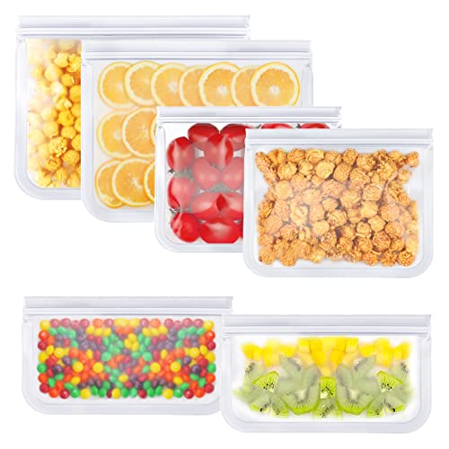 Lisovevrr Bpa Free Reusable Food Storage Bags Freezer Bags 6 Pack, 2 Gallon Bags, 2 Sandwich Bags, 2 Kids Snack Bags, Leakproof Resealable Food Grade Lunch Bag For Meat Fruit Veggies #TOP27