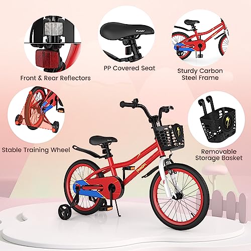 Image of BABY JOY Kids Bike, 12 14 16 18 Inch Boys Girls Bike for 3-8 Years w /Training Wheels, 20 Inch Children Bicycle for 8+ Teens w /Kickstand, Handbrake, Coaster Brake & Removable Basket, Sporty Bicycle