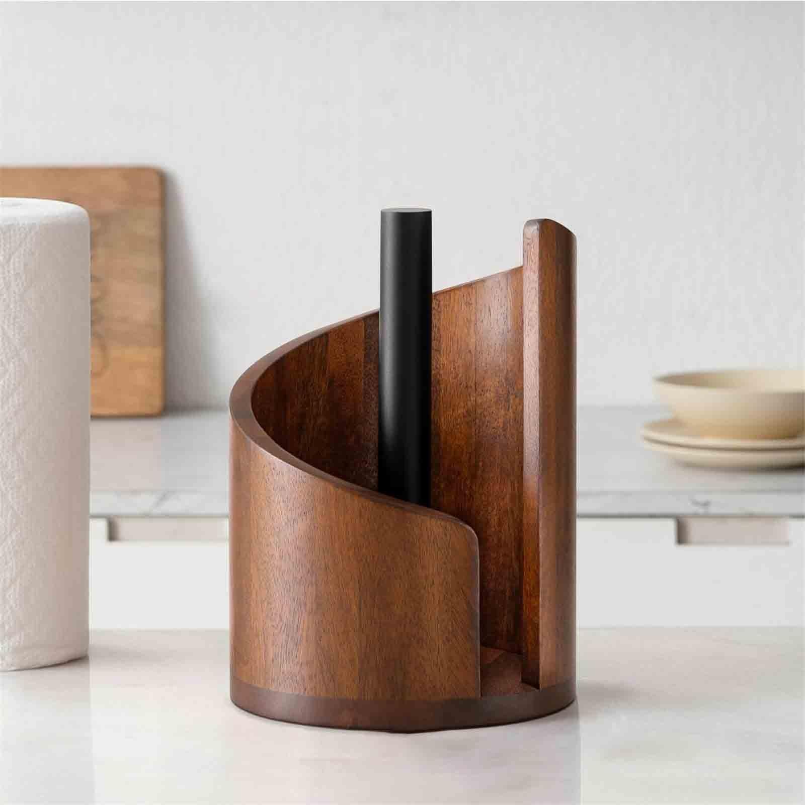Encimera Madera Portarrollos Papel Higienico Fácil De Rasgar Parachoques Portarollos Cocina Estilo Rústico Portarrollos Papel Cocina Antideslizante para Salón(Gray)