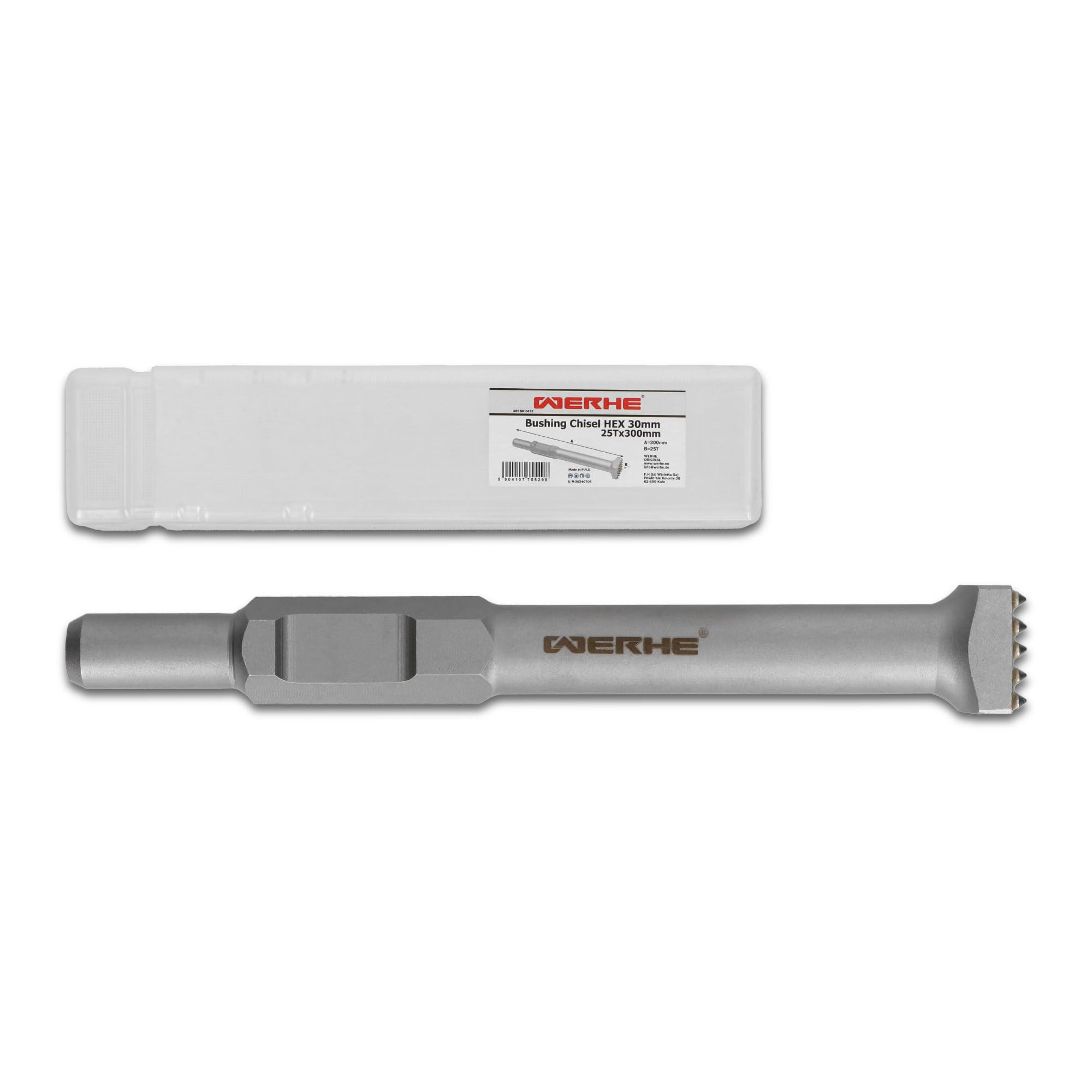 WERHE® Bocciardatore HEX30 – 25 denti, 300 mm – Robusto utensile a scalpello per la lavorazione del calcestruzzo – quadrato