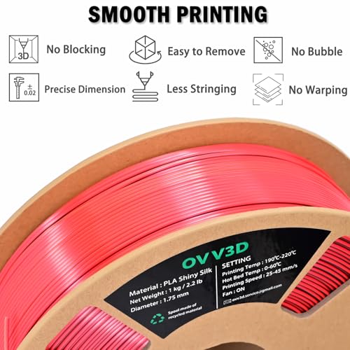 Image of OVV3D PLA Filament 1.75mm, 3D Printer Filament Silk PLA Filament, Tri-Color PLA Filament with Silk PLA Black Red Gold, 3D Printing Filament + /-0.02mm, 1kg /2.2lbs
