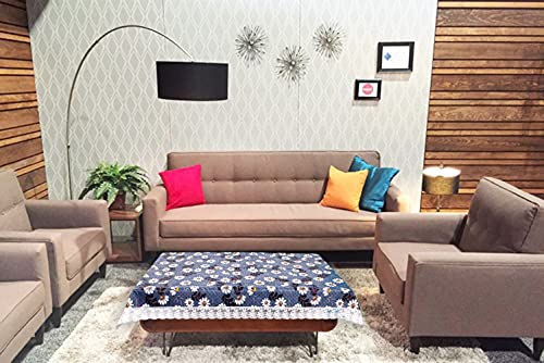 Image of The Furnishing Tree Waterproof PVC Rectangle Shaped 2 Seater Table Cover WxL 45x70 inches Floral Pattern Blueish Grey with White Border lace