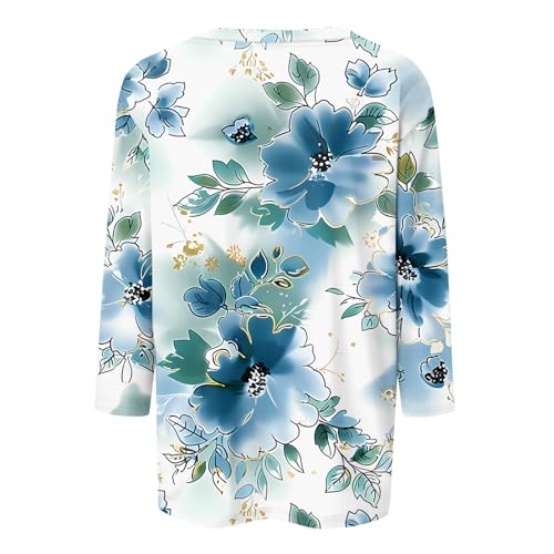 HTHLVMD Womens 3/4 Length Sleeve Tops 2025 Fall Fashion Floral Print Crewneck Causal Trendy Tunic Tops for Women