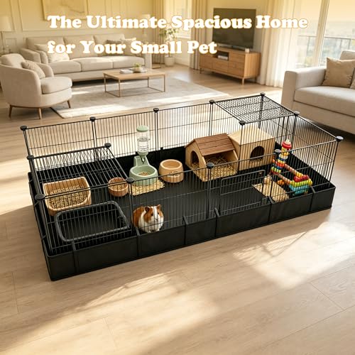 Xymoso DIY Guinea Pig Cages with Waterproof Canvas Bottom,16 Panels Small Animal Cage Pet Playpen with Door for Bunny Turtle Hedgehog,Indoor Metal Wire Yard Fence Outdoor - Image 2