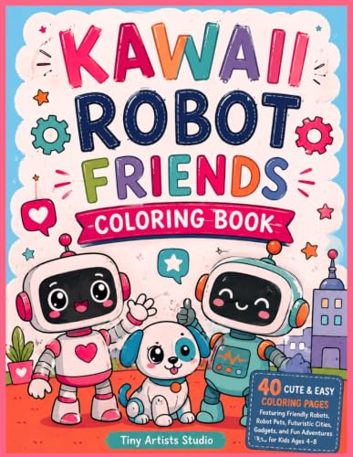 Kawaii Robot Friends Coloring Book: Friendly Robots, Robot Pets, Futuristic Cities, Gadgets, and Playful Adventures (Kawaii Kids Coloring Book series) image 2