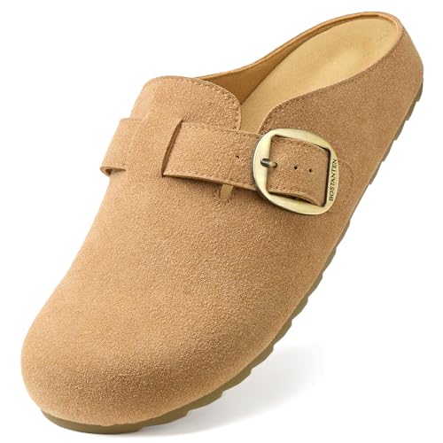 Image of BOSTANTEN Clogs for Women Wide Width Comfortable Suede Mules with Soft Footbed and Arch Support, Cute Slip On Potato Shoes