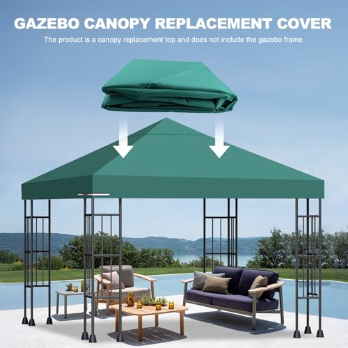 10x10 Gazebo Canopy Replacement Top, 300D High-Density Waterproof Single Layer Gazebo Cover with Heavy Duty Sun Shade Canopy, Folded UV Blocking Canopy Roof for Outdoor Patio Garden Tent Top (Green)