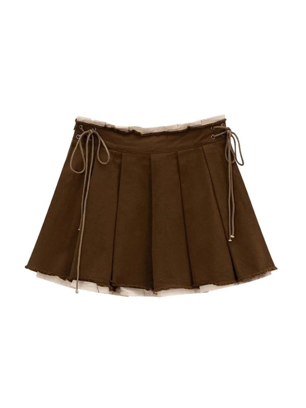 SWEPER Falda Corta De Mujer - Minifalda para Mujer Primavera Estilo Universitario Vintage Falso Dos Cintura Alta con Cordones Falda Plisada Faldas Cortas Delgadas