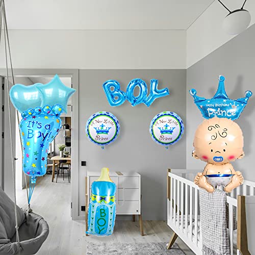 Maigendoo Baby Boy Balloons Set Boy Shape Aluminum Foil Balloon Teat Bottle Helium Balloon Crown Heart Star Foot Mylar Balloons Welcome Baby Kit For Baby Shower Theme Birthday Party Decorations #TOP4