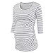 Produktbild Riou Umstandsmode Damen Umstandsshirt Langarm Lang Stillen Baby Gestreifte Stillshirts für Schwangerschaft Basic Stillzeit Stillmode Stilltops