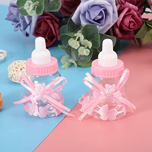 Generic Biberón Biberón, Mini Biberones Mini Biberones para Baby Shower 24pcs Botellas Llenas de Dulces Dulces con Cinta para Niña Recién Nacida Decoración de Fiesta Cumpleaños Infantil (Rosado)
