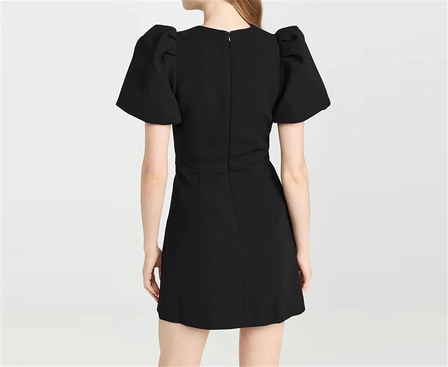 Women's Crystal Bow Decorated Mini Skirt Puff Sleeve Summer Chic Black Casual Dress - Image 4