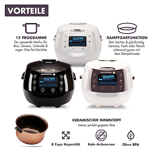 Reiskocher Reishunger Digitaler Dampfgarer Schwarz 1,5 L