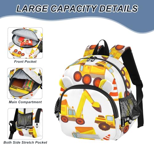 Kid's Backpack for Boys & Girls Toddler Bag Excavator Pattern Backpack with Safety Leash4