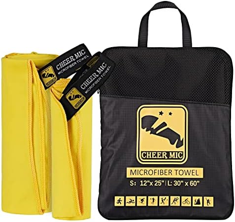 CHEER MIC Microfiber Fast Drying Towel - Ultra Soft Compact for Beach Hiking Travel Yoga Sports Backpacking & Camping (Large (30"x60")+Small (12"x25"), Yellow)