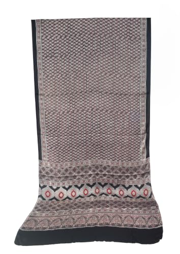 Image of Ethnics of Kutch Womenss Ajrakh Modal Silk Natural Dye Hand Block Print Saree with Blouse Piece - 5.5 Mtr Length
