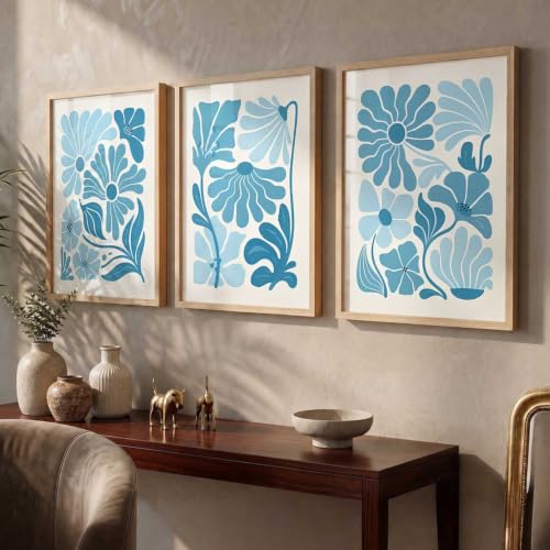 Image of kotart Aesthetic Boho Floral Painting Wall Art Home Decoration | Abstract Floral Aesthetic Paintings With Frame For Living Room Bed Room Hotel Wall Decor Digital Reprint Set of 3 (20x30 Inch)