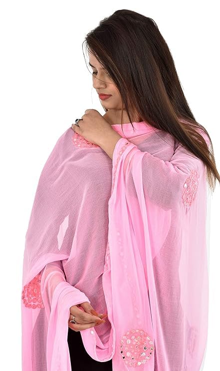 Women's Round Mirror work Chiffon Dupatta for womens & Girls3