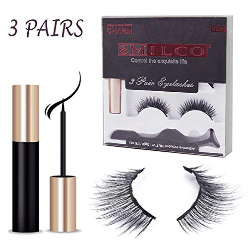 Magnetic Eyeliner With Magnetic Eyelashes Kit, 3 Pair Reusable False Lashes and Waterproof Magnetic Liquid Eyeliner Set (With Tweezers) (5D-3)
