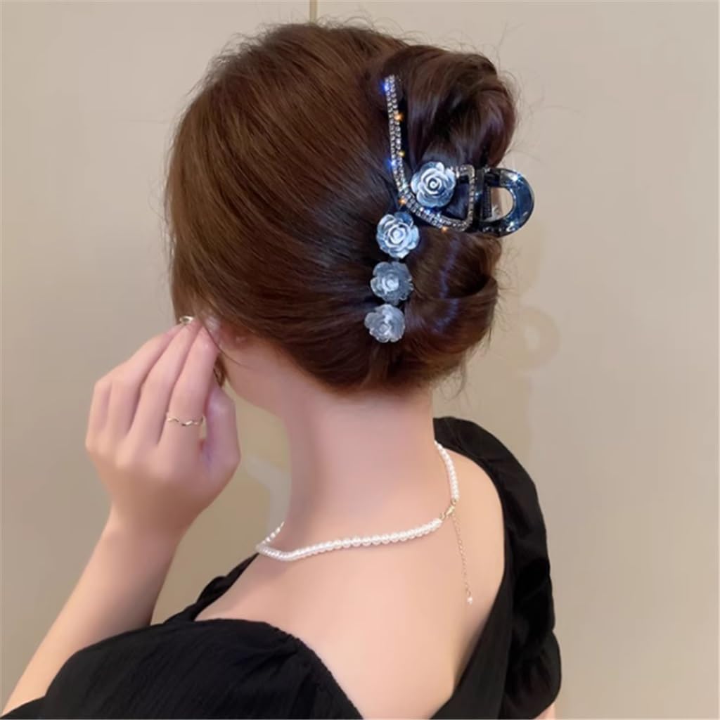Large Camellia Flower Rhinestone Scratch Clip Back of Shark Clip Hairpin Plate Hair Clip