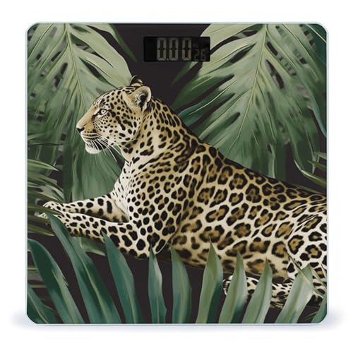 Báscula digital de baño con diseño Leopard Palm Leaf y vidrio templado miniatura 1