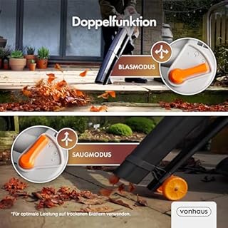 VonHaus Gartensauger, Laubgebläse & Mulcher Elektrisch 3000W - Laubsauger Elektro mit Kabel für Garten, Terrasse, Einfahrt und Mehr - Leicht, Schulterriemen, 35l Auffangbeutel (8100089)