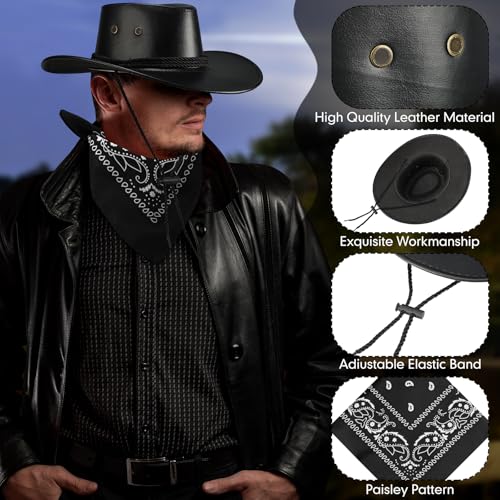 Image of Zhanmai 12 Pcs Cowboy Hat and Bandana Cowboy Cowgirl Hats Bulk Western Party Costume Halloween Accessory