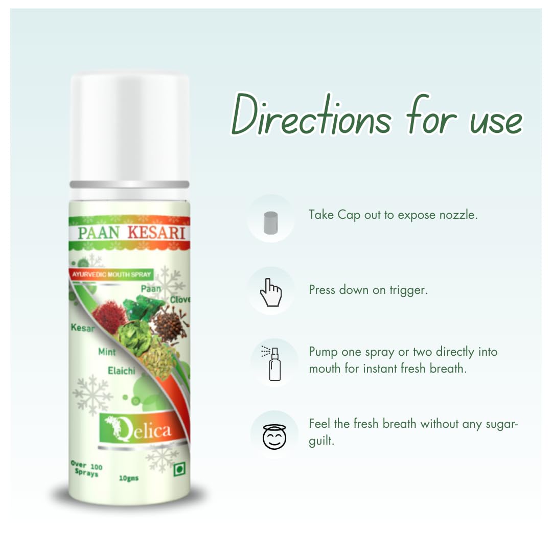 Qelica Paan Kesari Ayurvedic Mouth Spray for Oral Hygiene Fresh Breath 100+ Spray for Men and Women Long Lasting, Pocket Friendly Pure & Natural 4