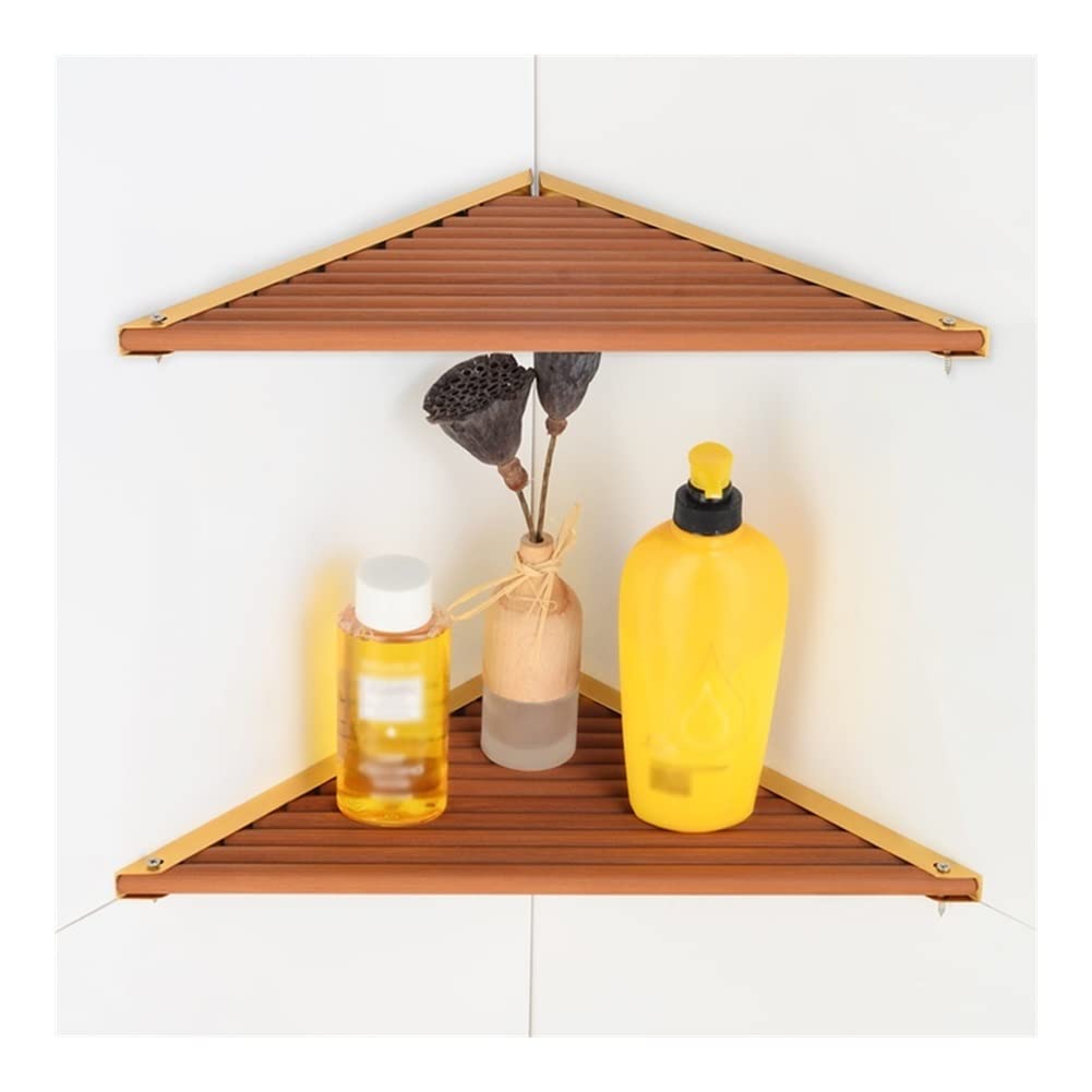 BAHELS Corner Shower Caddy Bathroom Shelf Organizer Shower Rack Aluminum Wood Corner Caddy Shampoo Storage Holder Shelves Bathroom