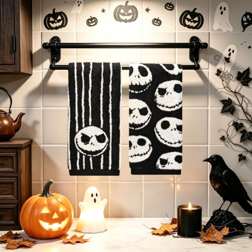 Halloween Skull Hand Towels 2 Pack, Reversible Striped & Skull Cotton - image 6