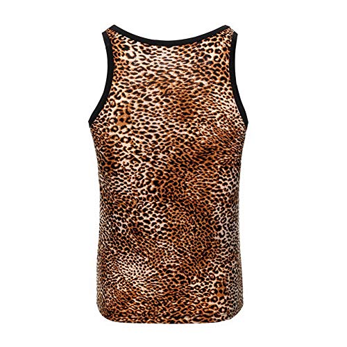 Swbreety Men's Leopard Print Bodybuilding Tank Tops Workout Fitness Vest Yellow #TOP2