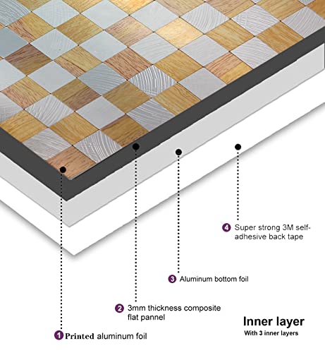 Ymmxge Peel And Stick Backsplash For Kitchen， Metal Aluminum Mosaic Self Adhesive 3D Wall Sticker Panel 11.81"X11.81"X0.15" , 4.8 Sq.ft (5, Silver Relief And Yellow Wood) #TOP4