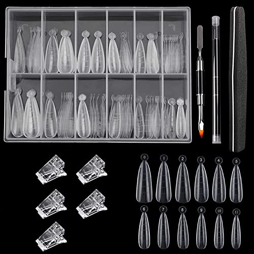 Pressione em Clear Nails | 12 Tamanhos de Unhas Falsas com Pincel de Cabeça Dupla - Suprimentos de m