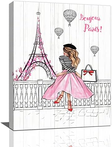 Pink Eiffel Tower Wall Art Romantic Paris Fashion Women Canvas Wall Decor Butterfly Eiffel Tower Picture Painting Print Modern Atwork For Girls Women Room Bathroom Office Framed Ready to Hang 12"x16"