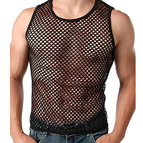 Evankin Mens Sexy Mesh Tank Top See Through Fishnet Sleeveless Tank Shirt Round Neck Sheer Undershirts3