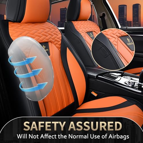 Image of FLORICH Seat Covers for Cars, Waterproof Automotive Seat Covers, Leather Car Seat Covers 2 Pack, Universal Front Seat Cushion Protector for Most Cars Trucks SUV-Black&Orange